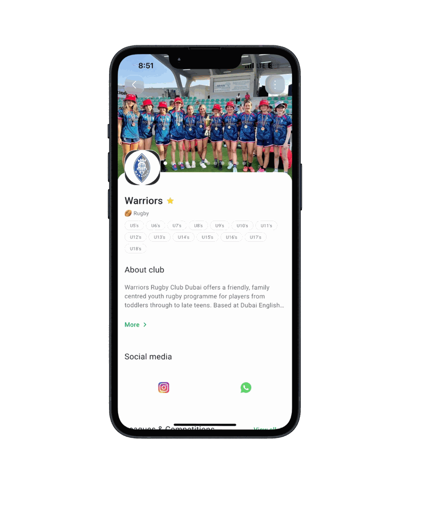 Clubble app academy profile showing fees and what is included