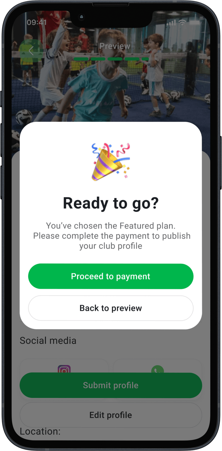 Clubble app review and submit screen