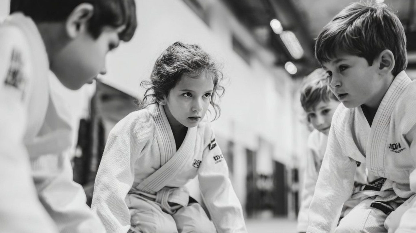 Children training jiu-jitsu on the mats at a UAE martial arts academy