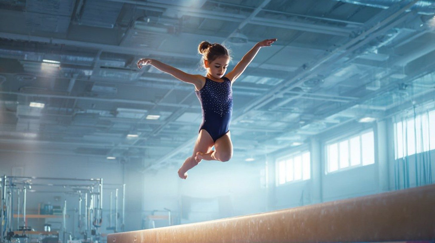 Young gymnast on the beam at a UAE gymnastics club